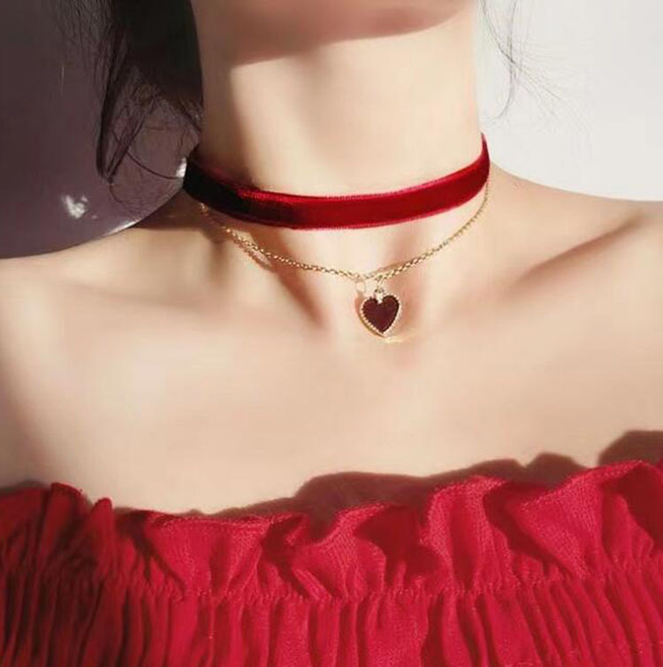 Romantic Double Layer Choker N - Layered Pendant Necklace Aesthetic 评论和价格